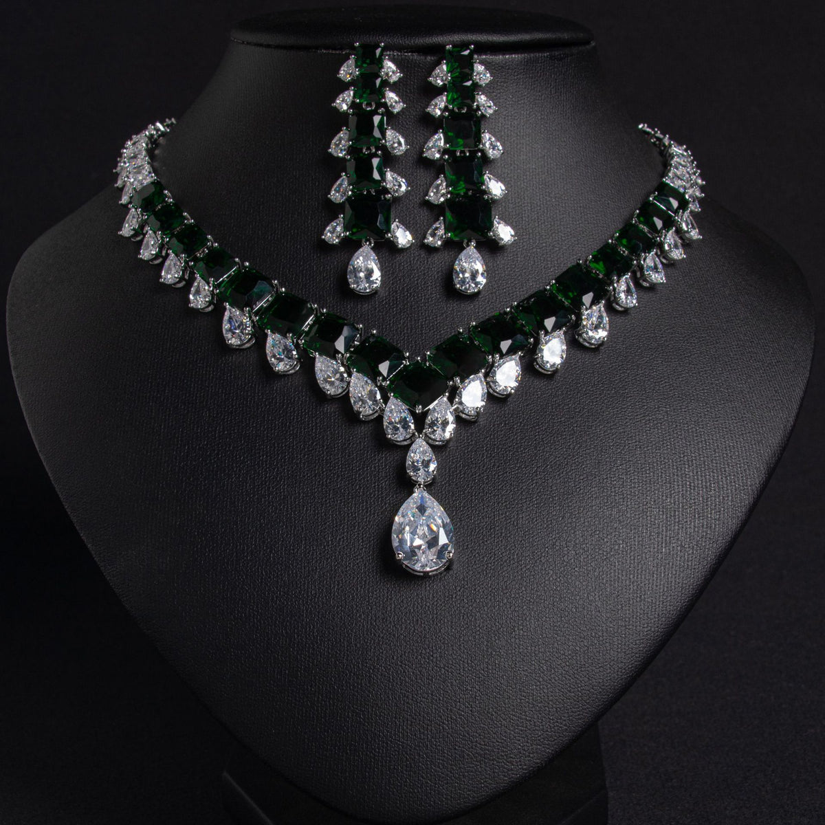 Square Cut Cubic Zirconia Necklace and Earring Set JW036