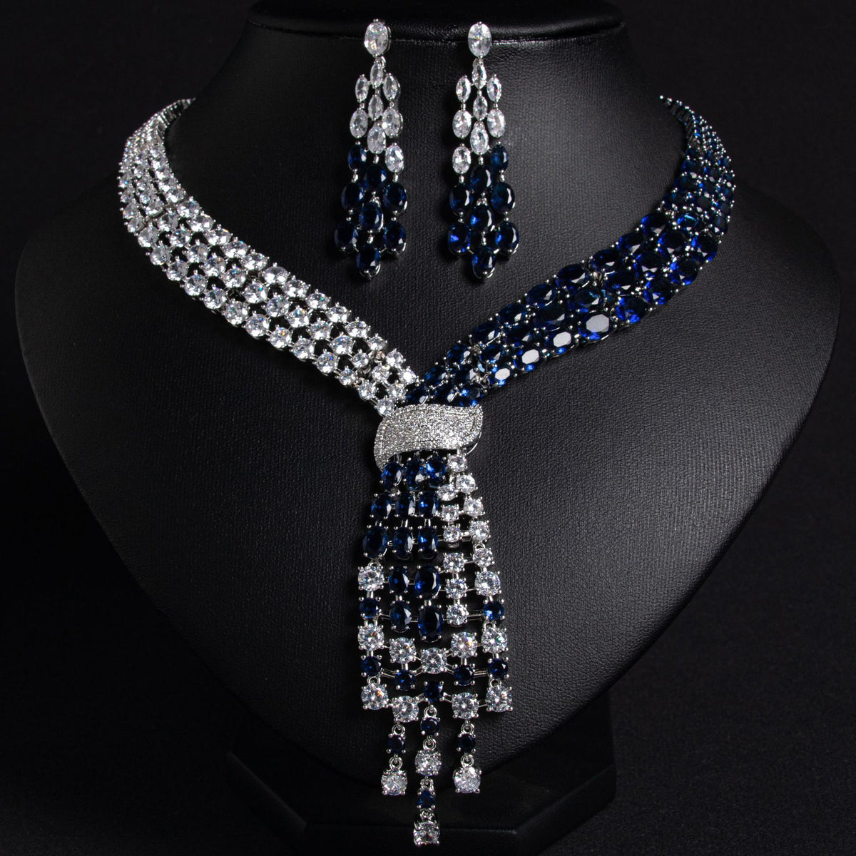 Tassel Cubic Zirconia Necklace and Earring Set JW038
