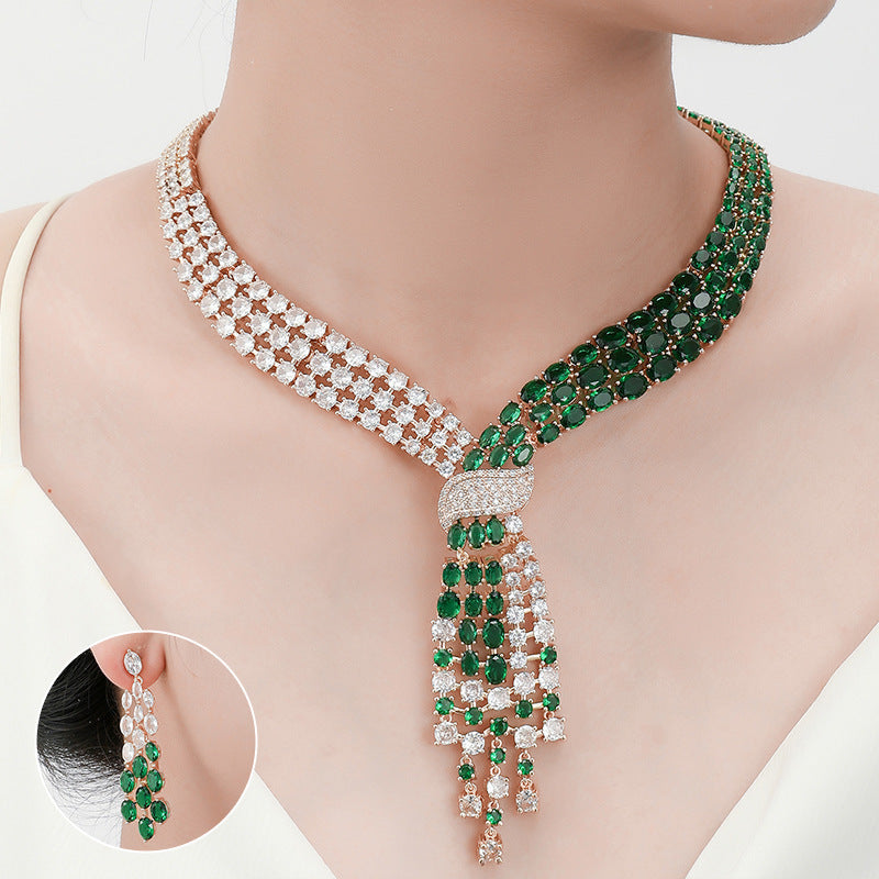 Tassel Cubic Zirconia Necklace and Earring Set JW038