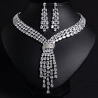 Tassel Cubic Zirconia Necklace and Earring Set JW038