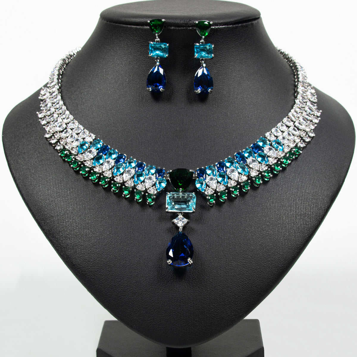 Zircon Teardrop Necklace and Earring Set JW039