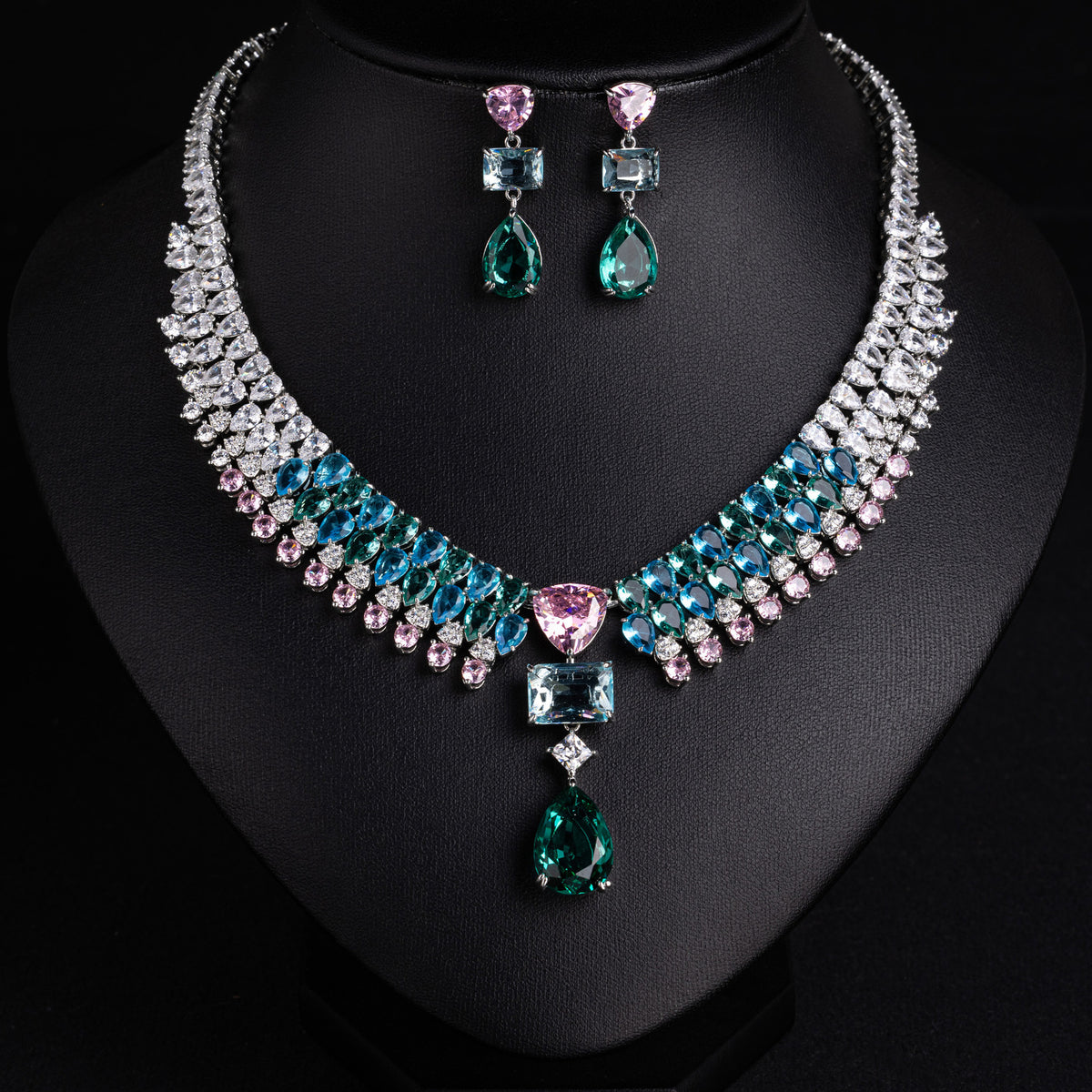 Zircon Teardrop Necklace and Earring Set JW039