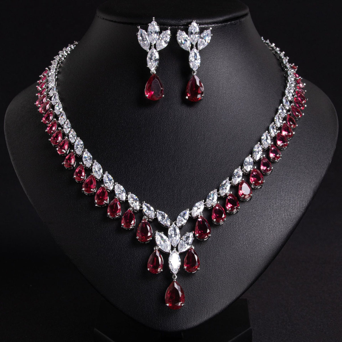 Teardrop Cubic Zirconia Necklace and Earring Set JW040