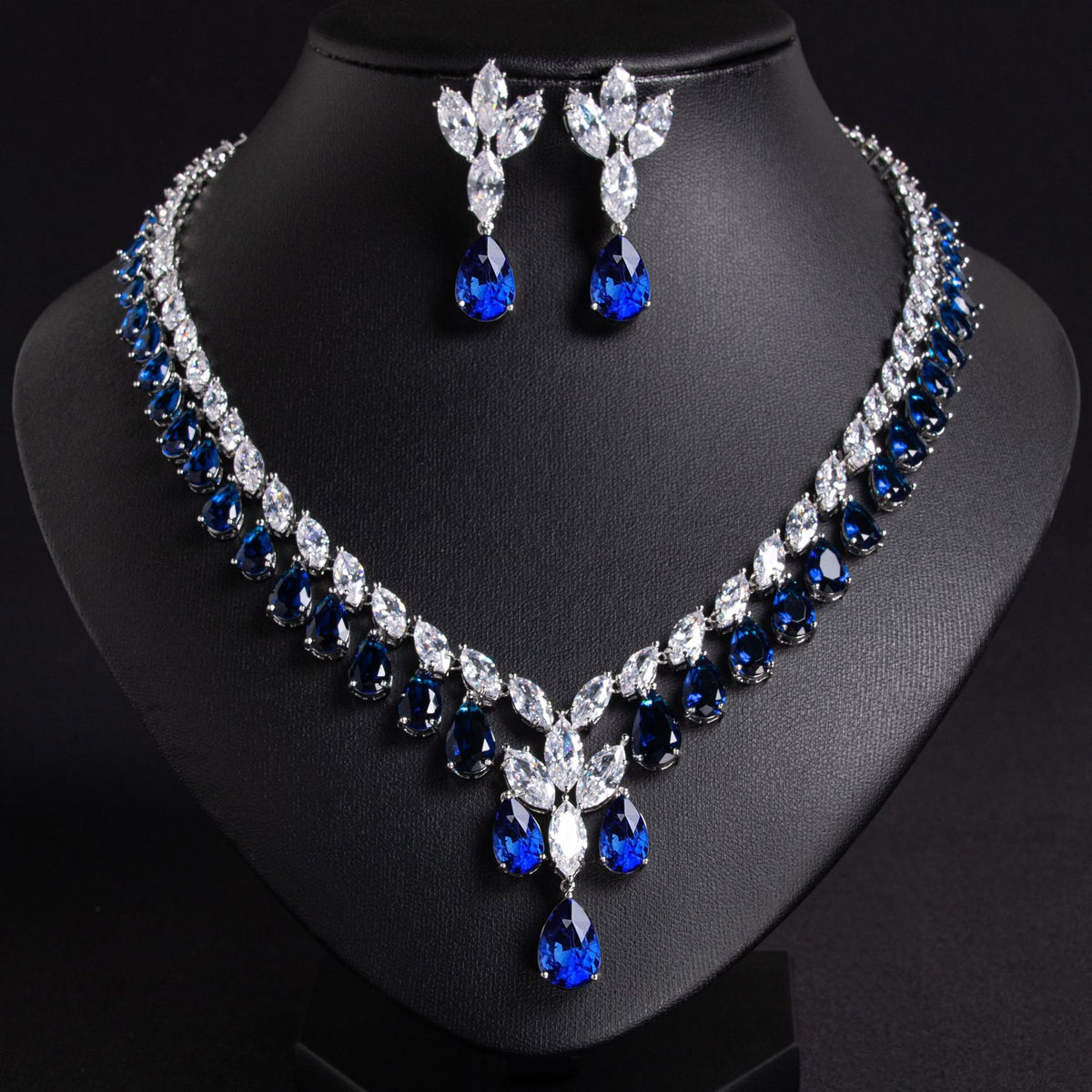 Teardrop Cubic Zirconia Necklace and Earring Set JW040