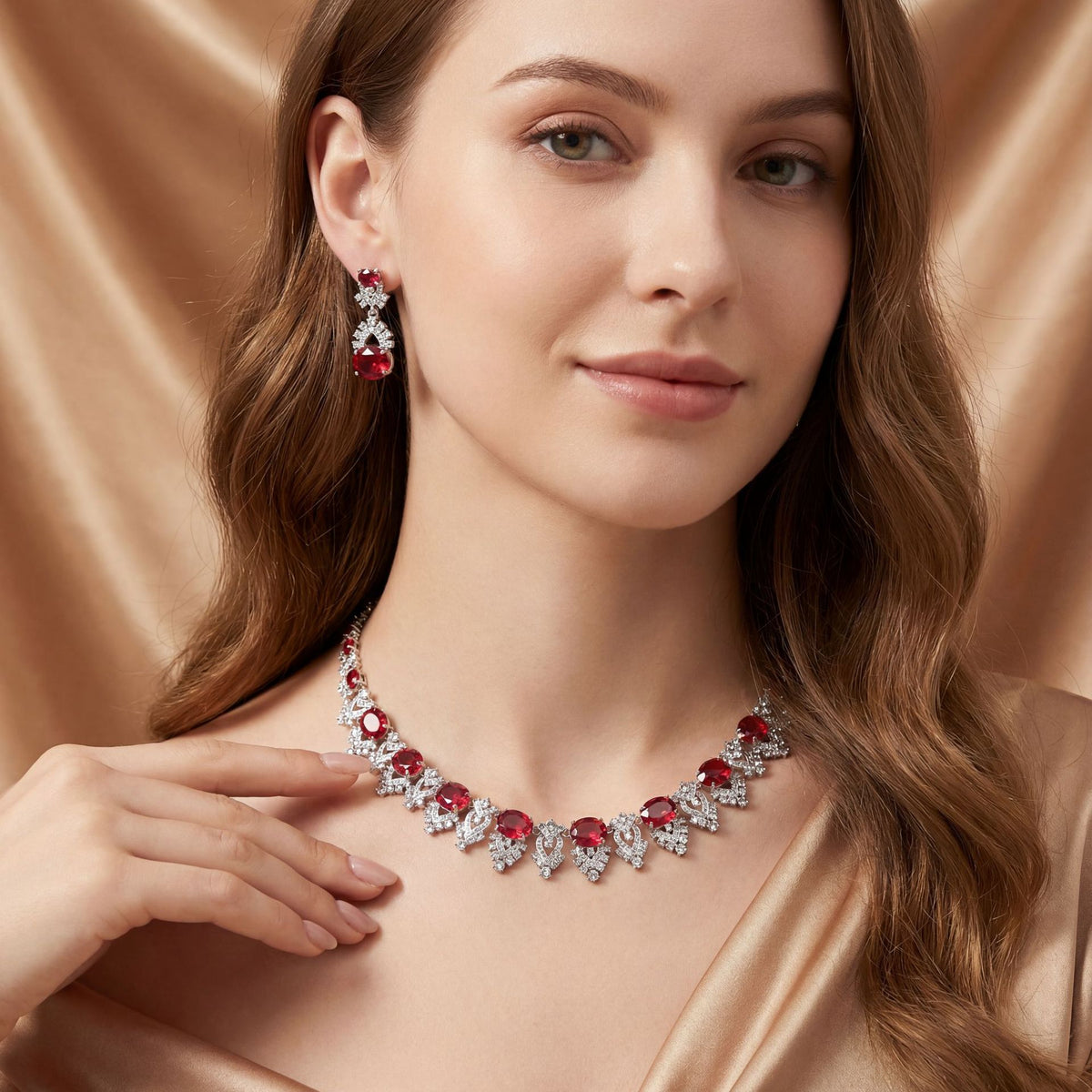 Round Gemstone Necklace and Earring Set JW041