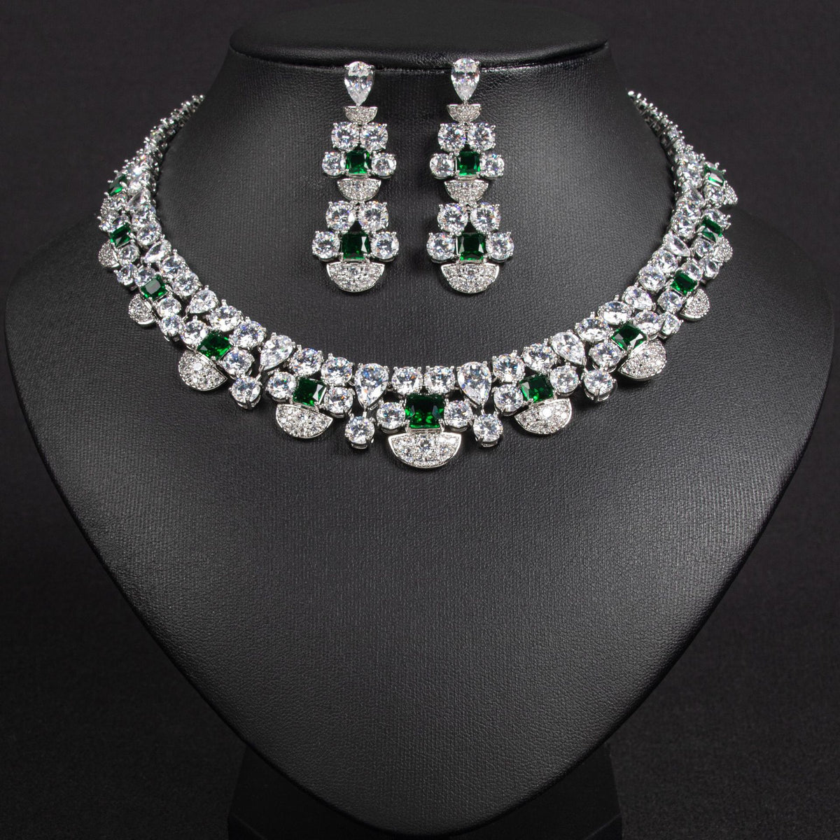 Square Cut Diamond Necklace and Earring Set JW044
