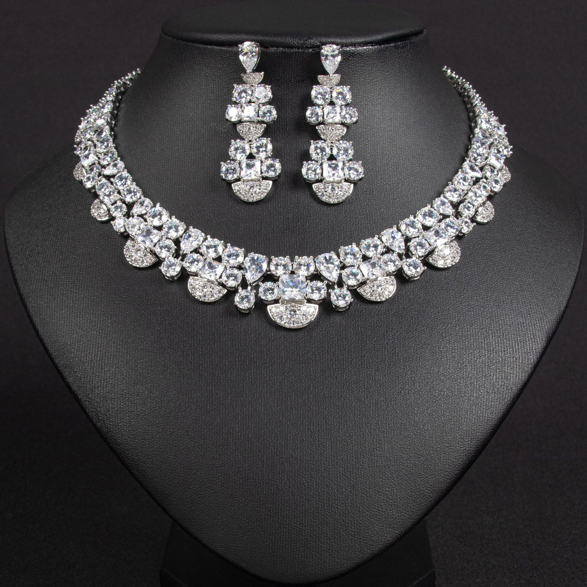 Square Cut Diamond Necklace and Earring Set JW044