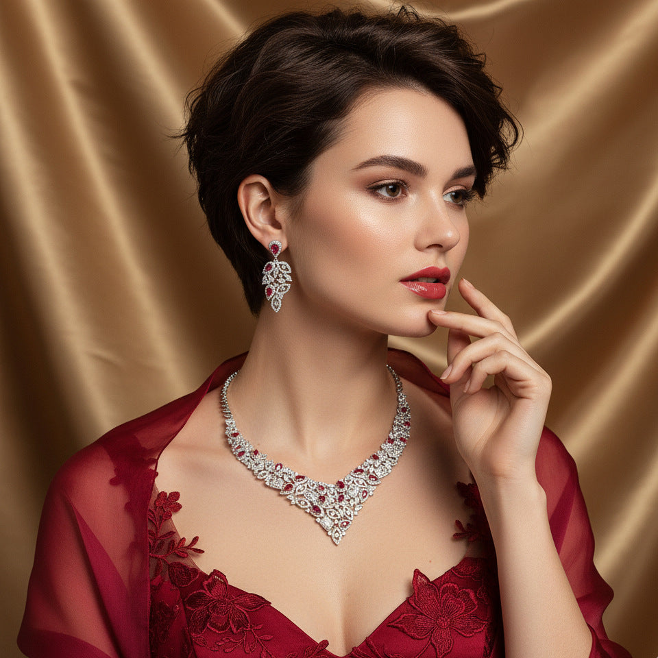Sparkling Leaf Necklace and Earring Set JW047