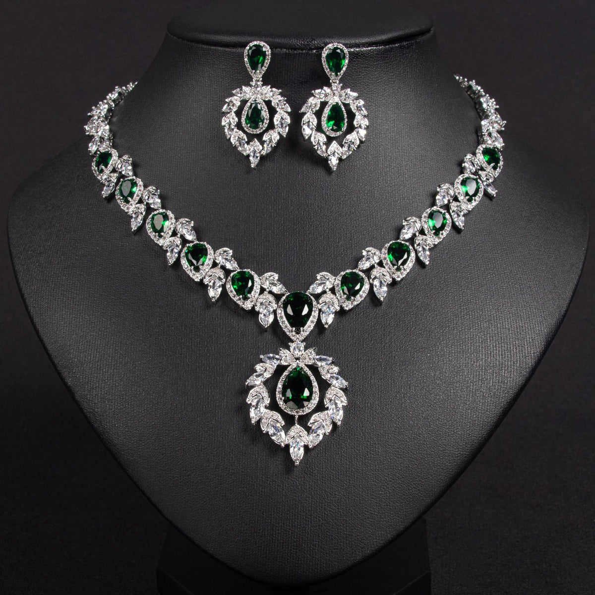 Cubic Zirconia Teardrop Necklace and Earring Set JW049