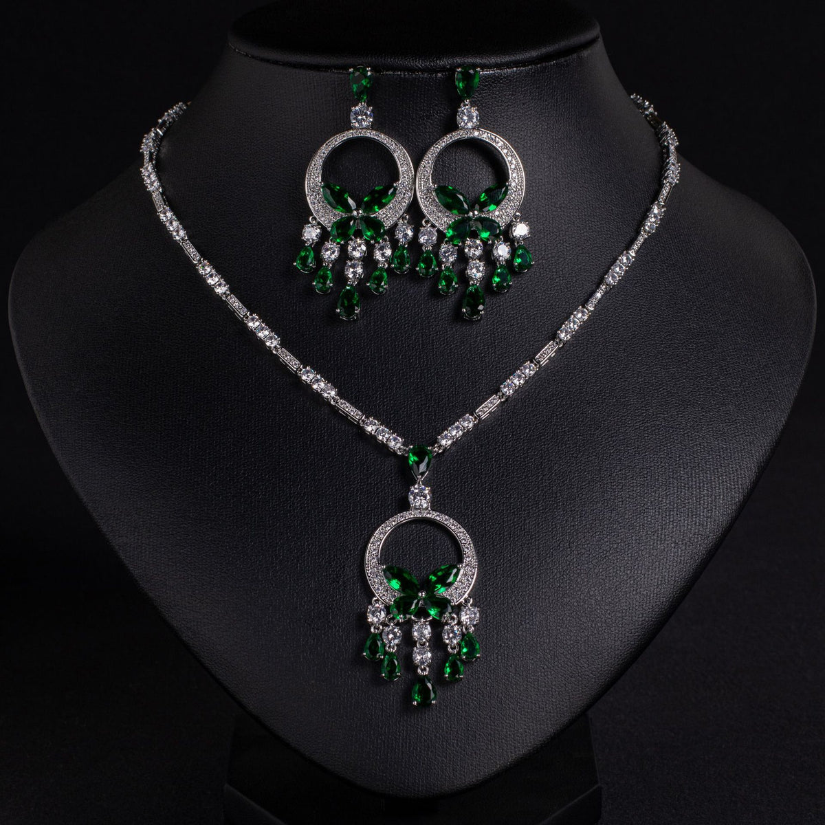 Elegant Cubic Zirconia Tassel Necklace and Earring Set JW050