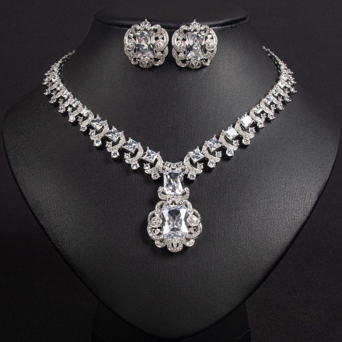 Elegant Vintage Zircon Necklace and Earring Set JW054