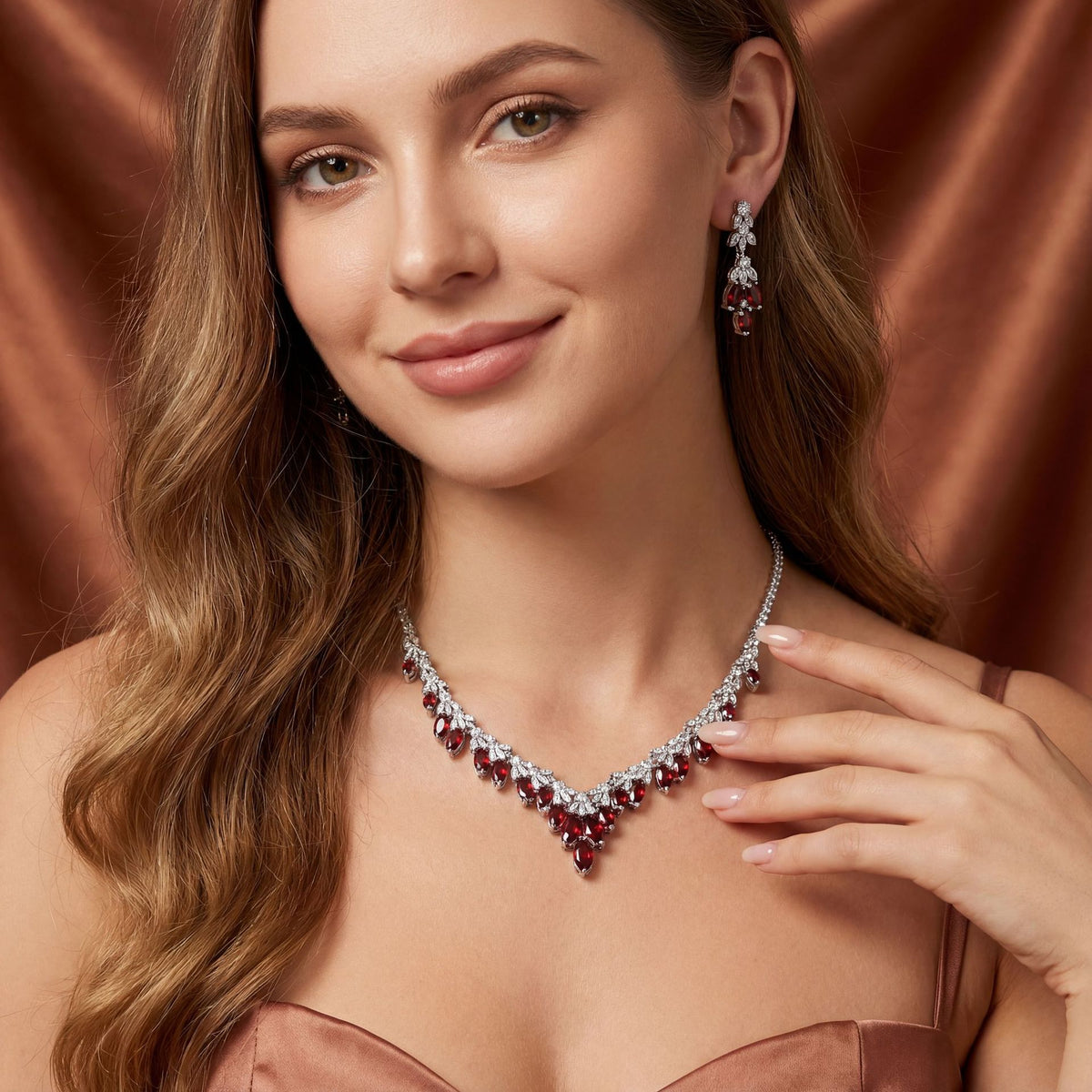 Simple Cubic Zirconia Necklace and Earring Set JW056