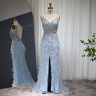 DreamyVow Luxury Beaded Mermaid Feathers Prom Dresses Sexy Spaghetti Straps Backless Rose Pink Evening Dress Arabic Formal Party Gown 004