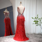 DreamyVow Luxury Beaded Mermaid Feathers Prom Dresses Sexy Spaghetti Straps Backless Rose Pink Evening Dress Arabic Formal Party Gown 004