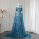 Dreamy Vow Sage Green Mermaid Luxury Dubai Evening Dress with Cape Sleeves Elegant Women Purple Wedding Formal Party Gown 205