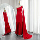 Dreamy Vow Arabic Burgundy One Shoulder Evening Dress with Cape Sleeve Women for Wedding Luxury Dubai Formal Party Gowns 384