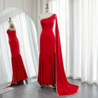 Dreamy Vow Arabic Burgundy One Shoulder Evening Dress with Cape Sleeve Women for Wedding Luxury Dubai Formal Party Gowns 384