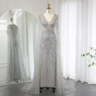 Luxury Turquoise V-Neck Mermaid Evening Dresses with Cape SS397