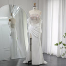 Dreamy Vow Luxury Dubai Mermaid White Evening Dress 2023 Sexy Scalloped High Slit Prom Dresses for Women Wedding Party 416