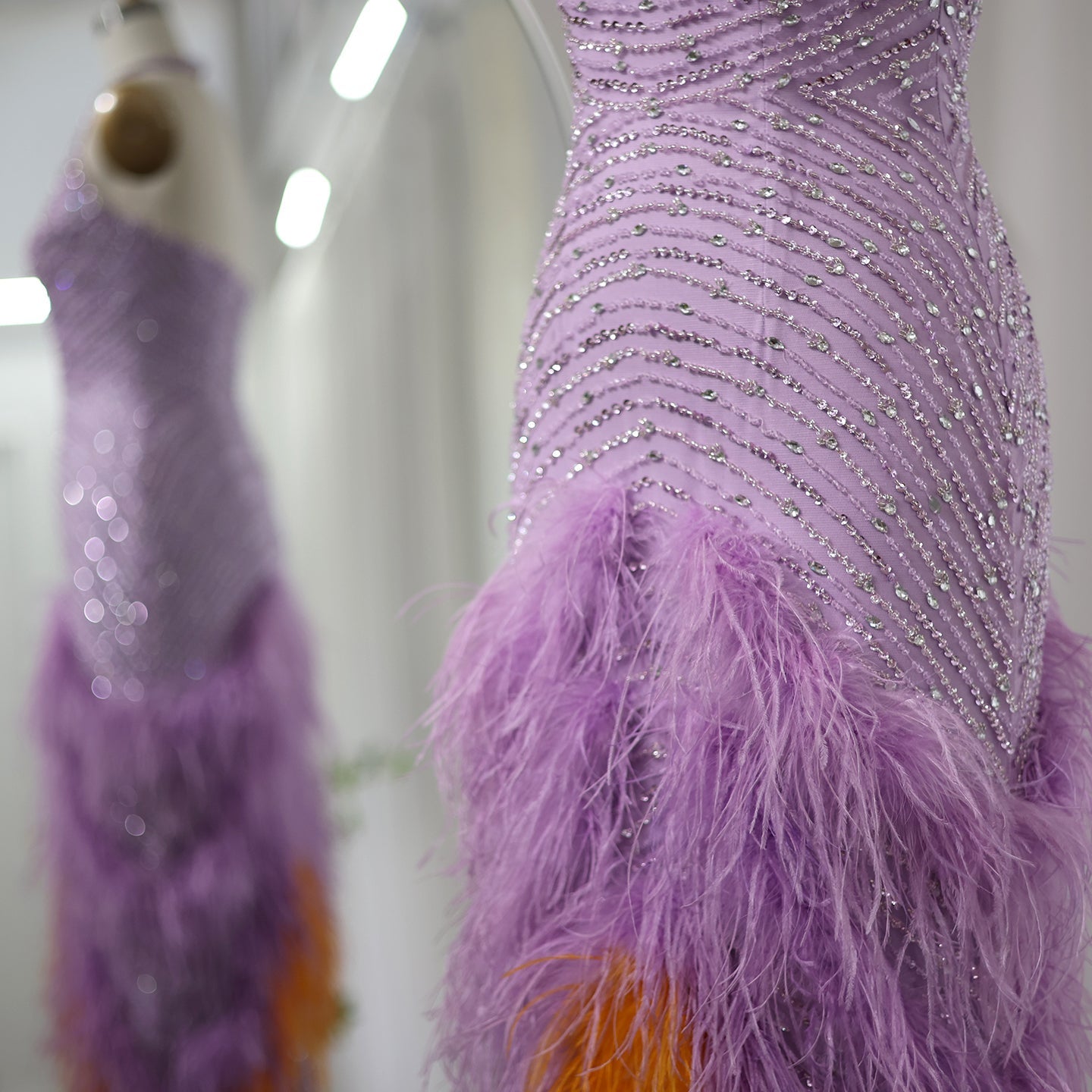Dreamy Vow Luxury Feathers Lilac Evening Dresses Elegant Halter Mermaid Women Wedding Party Prom Gowns 473