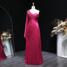 Luxury Fuchsia One Shoulder Evening Dress with Cap SF029