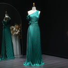 Luxury Olive Green One Shoulder 3D Floral Pleated A-Line Evening Dress SF031