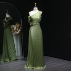 Luxury Olive Green One Shoulder 3D Floral Pleated A-Line Evening Dress SF031