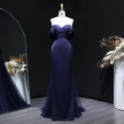 Luxury Lilac Off Shoulder Draped Evening Dress with Overskirt SF096