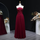 Elegant Red Chiffon A-Line Strapless Long Evening Dress with Slit SF141