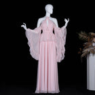 Elegant Pink Ruffled Halter 3D Floral Chiffon Evening Dress SF224
