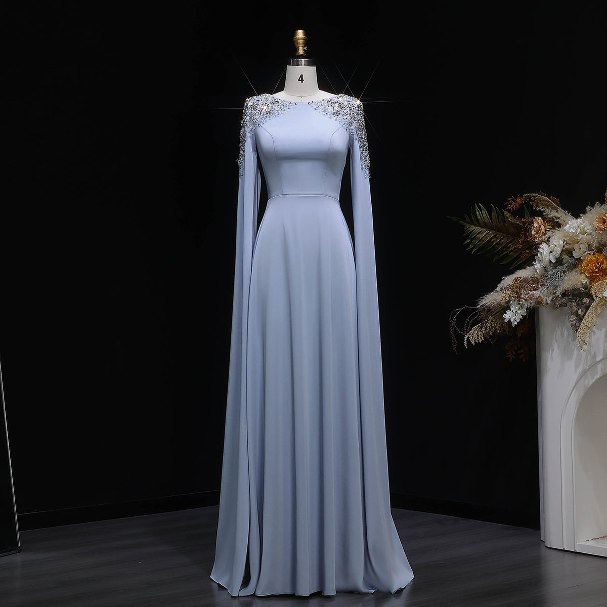 Elegant White Mermaid Evening Dress with Cape Sleeves SF280