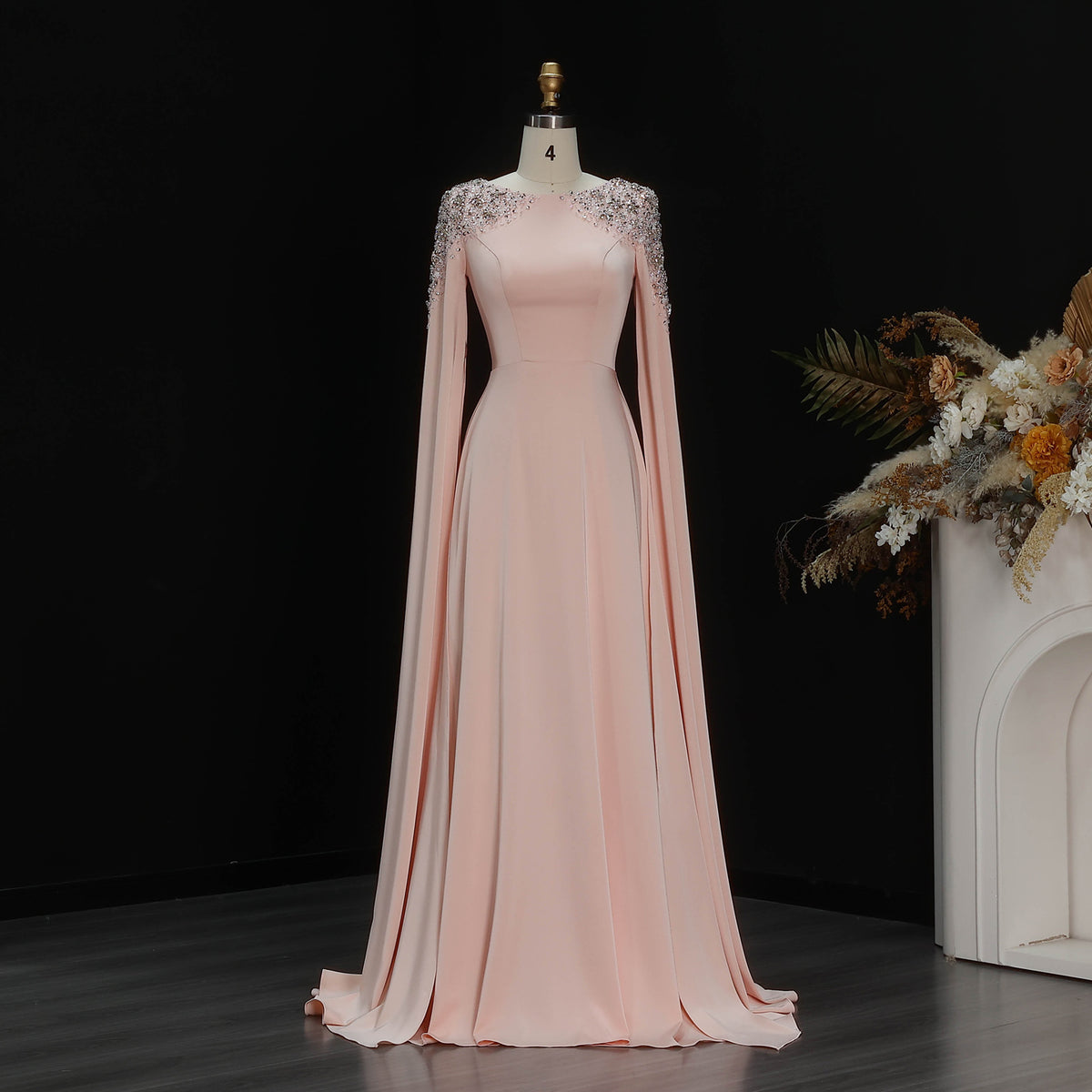 Elegant White Mermaid Evening Dress with Cape Sleeves SF280