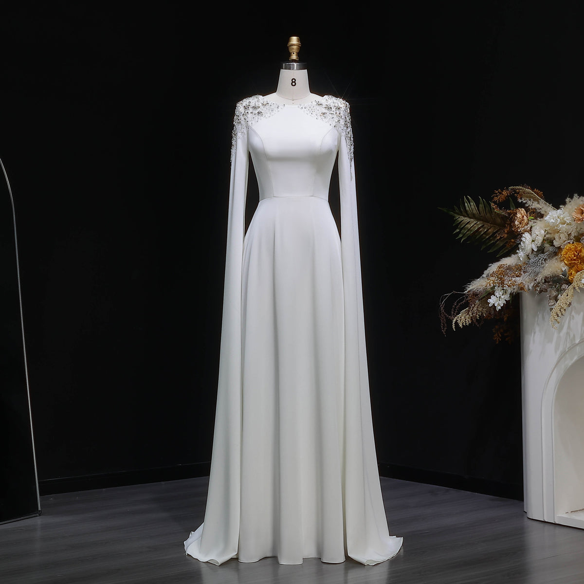 Elegant White Mermaid Evening Dress with Cape Sleeves SF280