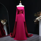 Luxury Fuchsia Off-the-Shoulder Long Sleeve Evening Dress with Overskirt SF318