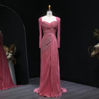 Luxury Crystal Long Sleeves Evening Dress with Overskirt and Slit SF409