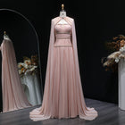 Luxury Pink Crystal Strapless Pleated Evening Dress with Cap SF420