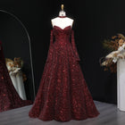 Stunning Burgundy Strapless Sequin Evening Dress with Gloves SF437