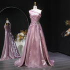 Romantic Pink One-Shoulder Beaded Mermaid Evening Dress with Overskirt SF503