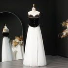 Glamorous Black White Strapless Beaded Corset High Slit Evening Dress SF508