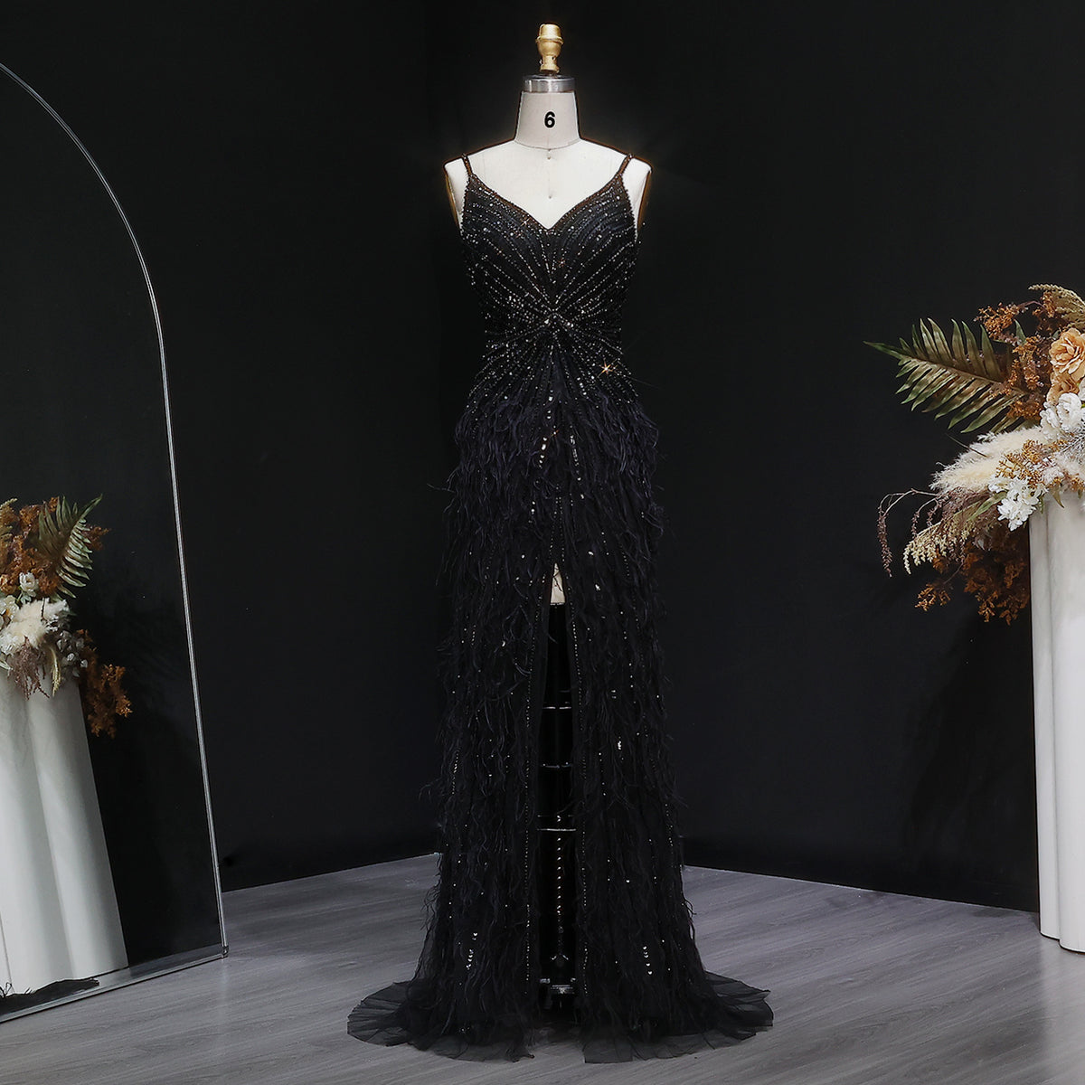Luxury Beaded Blue Mermaid Feathers Evening Dress SS004