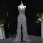 Luxury Beaded Blue Mermaid Feathers Evening Dress SS004