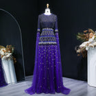 Purple Beaded Crystal Cape Sleeve Luxury Evening Dress SS009
