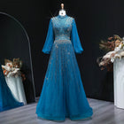 Blue Luxury Sequin Beaded Long Sleeve Evening Dress SS012
