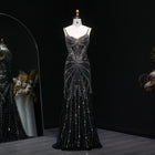 Champagne Spaghetti Strap Beaded Mermaid High Slit Evening Dress