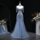 Champagne Beaded Crystal Tassel Shoulder Luxury Evening Dress SS021