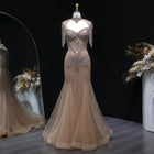 Champagne Beaded Crystal Tassel Shoulder Luxury Evening Dress SS021