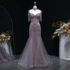 Champagne Beaded Crystal Tassel Shoulder Luxury Evening Dress SS021