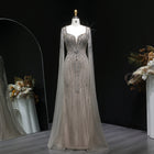Square Neck Cape Sleeve Crystal Beaded Mermaid Evening Dress
