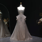 Champagne Crystal Beaded Peplum Mermaid Evening Dress