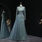Turquoise High Neck Crystal Beaded Overskirt Mermaid Evening Dress